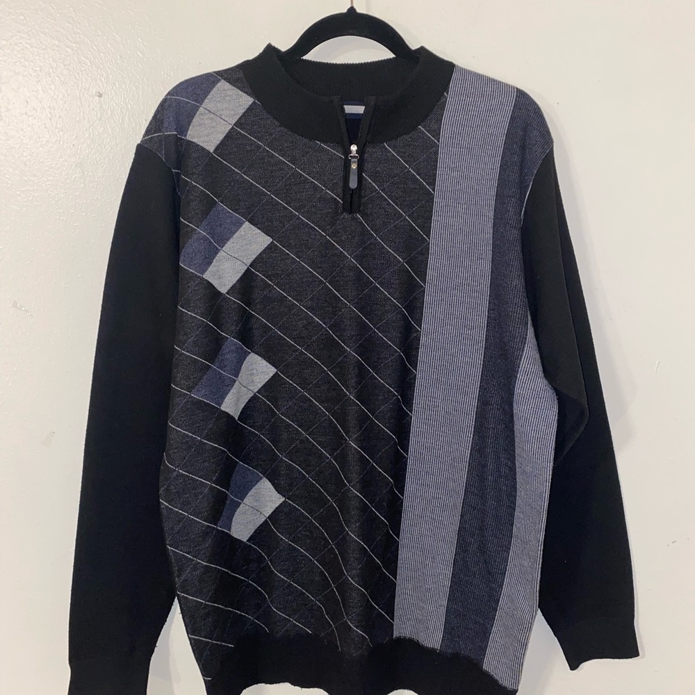 Crescent Black and Gray Zip Up Sweater with Asymmetrical Design